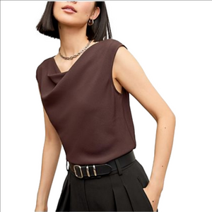 M.M. LAFLEUR Cowl Neck Sleeveless Easy Blouse *Grey Blue Tone* Size Small